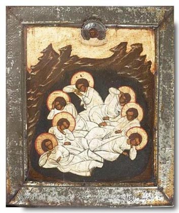 Un icono ruso con los siete durmientes