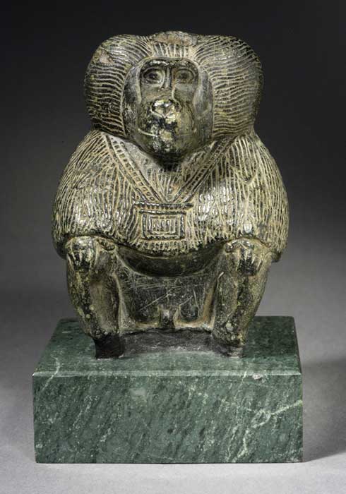A Steatite sculpture of a seated                  Baboon representing the god of wisdom, Thoth. New                  Kingdom. Los Angeles County Museum of Art. (public                  domain)