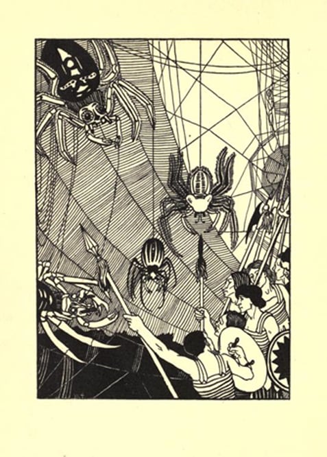 A battle scene, Beardsley’s illustration in the 1894 edition of Lucian’s A True History. 