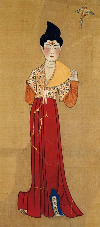 A painting of a dancer from a tomb in Astana, dated to 702 AD.