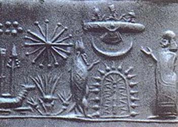 Ancient astronaut proponents suggest that aliens came to Earth long ago, citing such evidence as this ancient Mesopotamian cylinder seal as proof of advanced technological influences