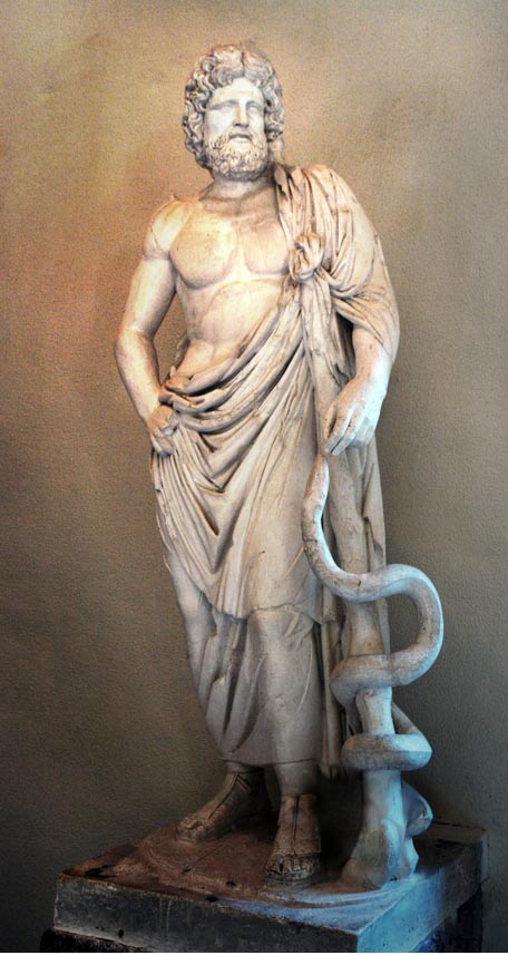 Asclepius with his serpent-entwined staff, Archaeological Museum of Epidaurus