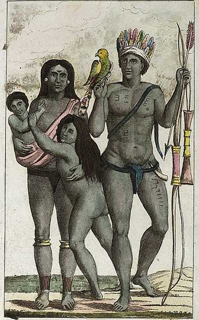 Carib (Kalina or Galibi) indian family after a painting by John Gabriel Stedman. (1818)