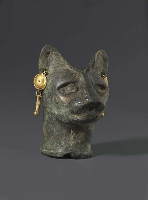 Cat's Head, 30 BC to third century AD. Bronze, gold.