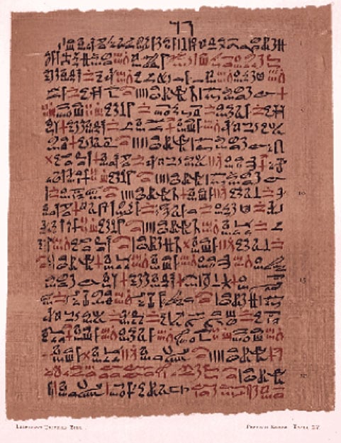 Ebers Papyrus from National Library of Medicine, Found in Egypt in the 1870s. This prescription for an asthma remedy is to be prepared as a mixture of herbs heated on a brick so that the sufferer could inhale their fumes. 