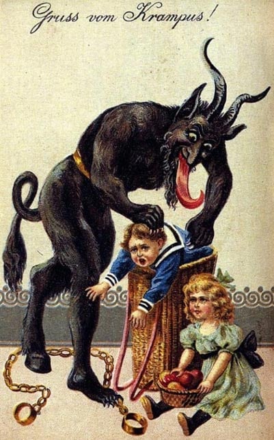 Krampus, companion to Saint Nicholas, was a supernatural creature that stole away ‘naughty’ children.