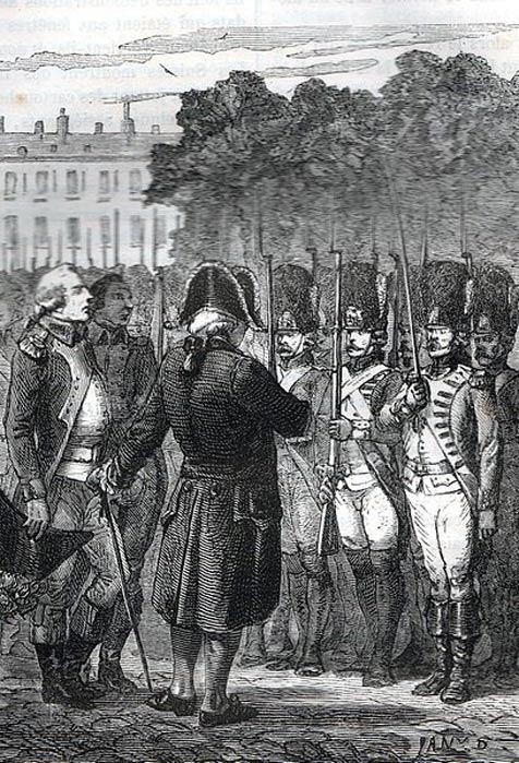 Louis XVI inspecting troops.