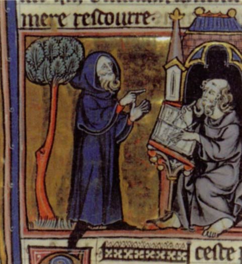 Merlin recitando su poema en una ilustración del siglo 13 para 'Merlin' de Robert de Boron