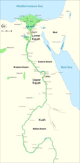 Map showing the Nile river. 