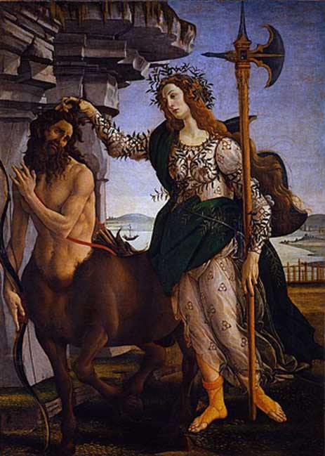 Centaurs are depicted as not to unlike ordinary human beings. ‘Pallas and the Centaur’ by Sandro Botticelli