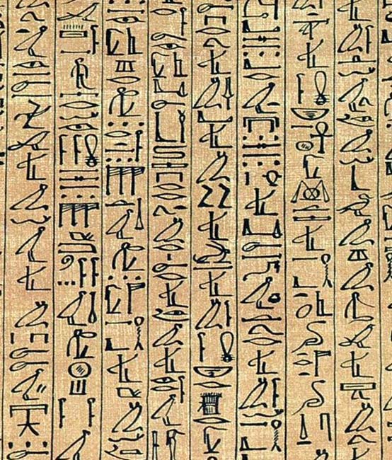 A section of the Papyrus of Ani showing cursive hieroglyphs.