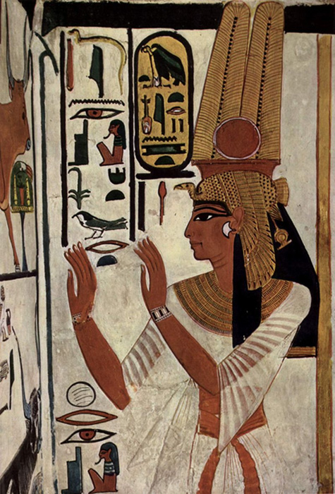 Tomb wall depicting Queen Nefertari, the great royal wife of Pharaoh Rameses II. 