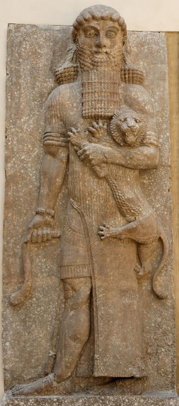 Statue of Gilgamesh with a possible representation of Enkidu, from the palace of Sargon II at Dur Sharrukin (now Khorsabad, near Mossul), 713-706 BC.