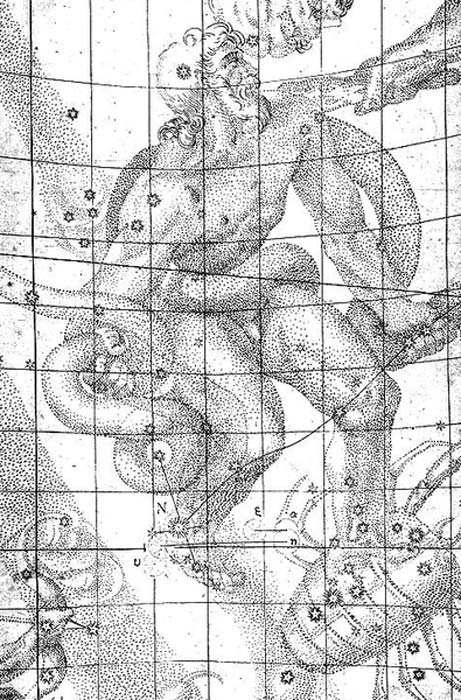 Illustration from Johannes Kepler's book ‘De Stella Nova in Pede Serpentarii’ (On the New Star in Ophiuchus's Foot) indicating the location of the 1604 supernova. 