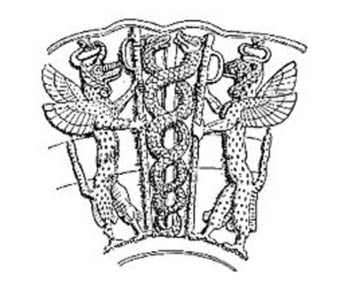 El sumerio Dios, Ningizidda, representado como la doble cabeza de la serpiente enroscada en una doble hélice