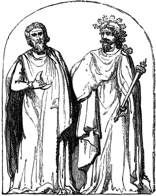 “Two Druids”, 19th-century engraving based on a 1719 illustration by Bernard de Montfaucon. 