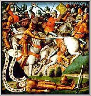 15th century anonymous painting of the Battle of Roncevaux Pass. 