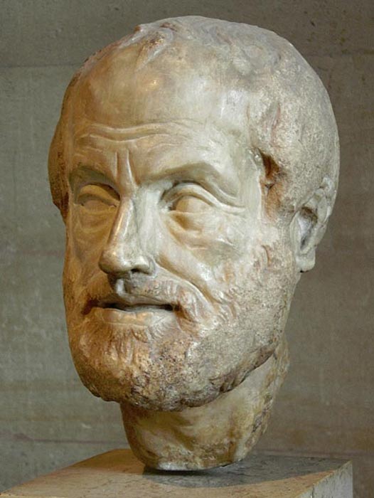 Head of Aristotle. Copy of the Imperial era (1st or 2nd century) lost bronze sculpture made by Lysippos.
