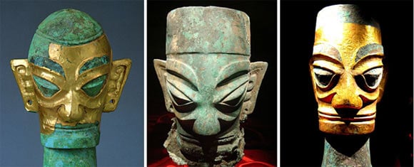 Bronze Heads and gold foil masks in Sanxingdui - China