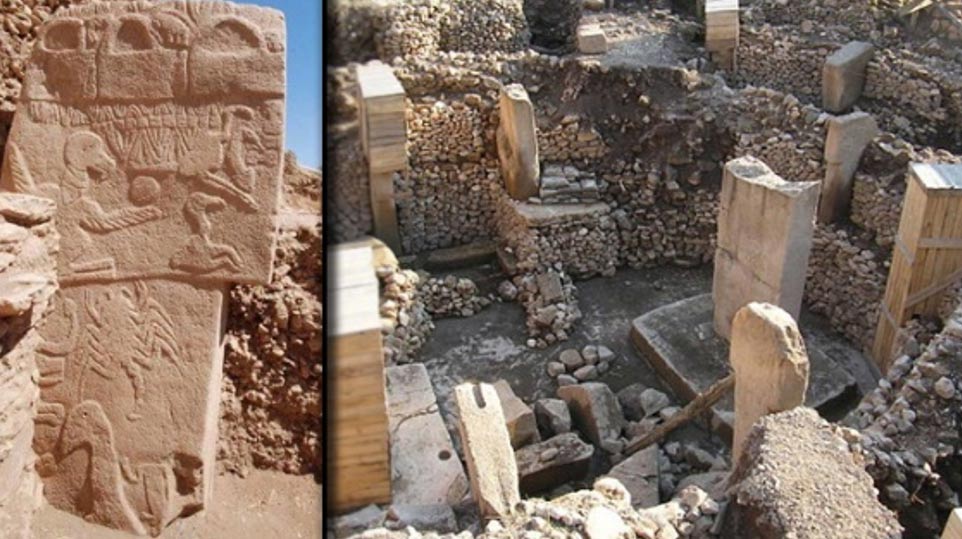 [Izquierda], Foto del Buitre piedra de Gobekli Tepe.  (Alistair Coombs).  [Derecho], el sitio arqueológico de Gobekli Tepe en Turquía.