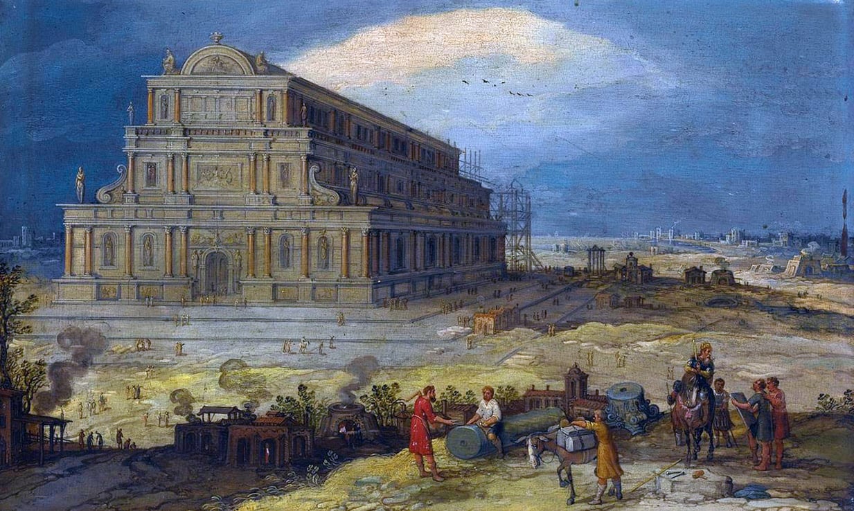 La construcción del Templo de Artemisa en Éfeso por Hendrik van Cleve III 