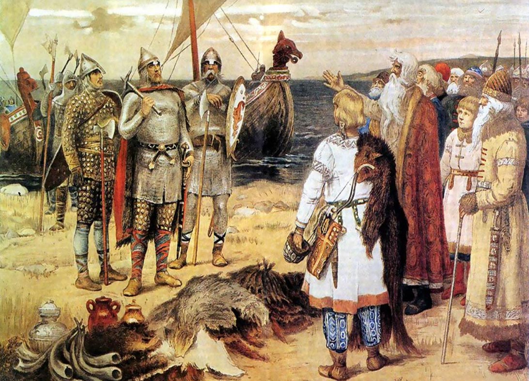 The Invitation of the Varangians: Rurik and his brothers Sineus and Truvor arrive at the lands of the Ilmen Slavs at Staraya Ladoga. 