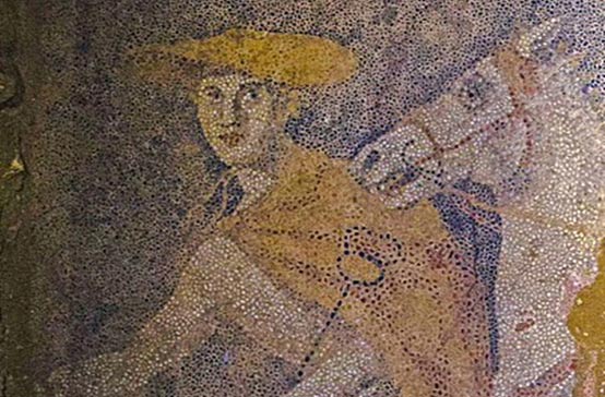 Mosaic depicting god Hermes leading chariot revealed in Amphipolis ...  