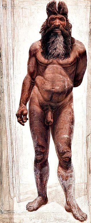 Illustration of what a male from about 430,000 years ago may have looked like, the Pit of Bones, Atapuerca, Spain. 