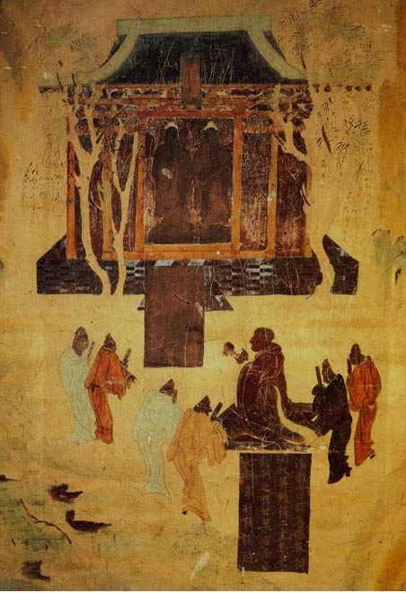 A cave in Mogao shows a Western Han Dynasty cave mural of Emperor Wu, the greatest Han monarch during a prosperous era, worshiping Buddhas. His grandson Liu He was not so illustrious but was given a grand burial anyway.