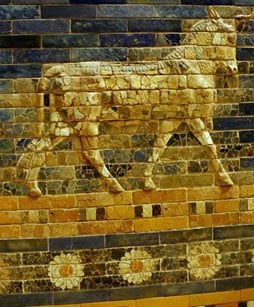 Bas-relief on the Ishtar Gate at the Pergamon Museum in Berlin - three 16-petal chrysanthemums