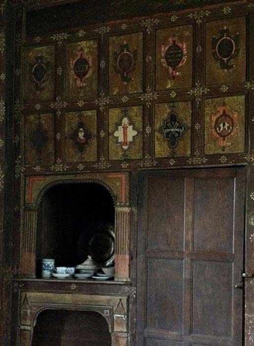 The secret room at Cannons Ashby. Dating from around 1604, it is decorated with Rosicrucian symbolism and the emblems of those who met here.