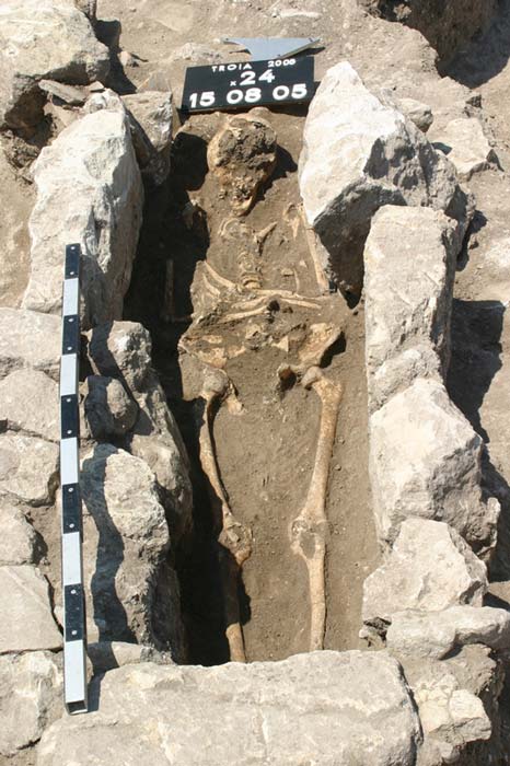 The skeleton of a woman who died 800 years ago on the outskirts of the ancient city of Troy in modern Turkey.