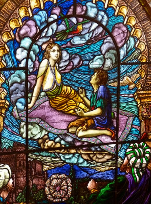 ‘Pilgrim of Love’ stained glass window at Sunnyside Memorial Gardens, Long Beach, California