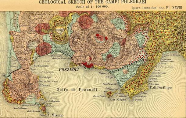 An 1845 map of Campi Flegrei by the Quarterly Journal of the Geological Society of London.