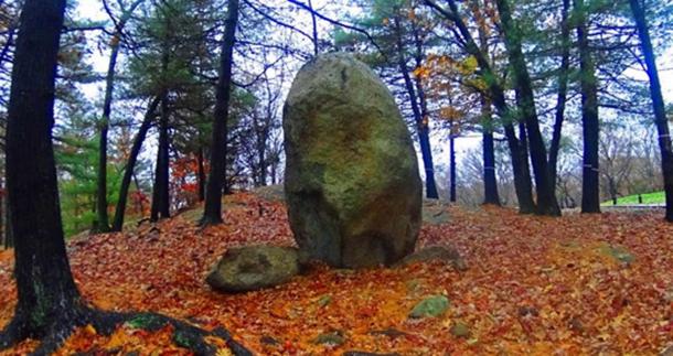 20-ton standing stone in Lynn Woods Reserve