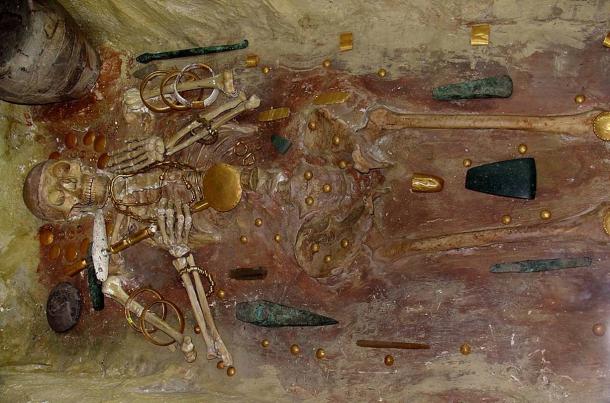A burial at Varna, with some of the world's oldest gold jewellery. 