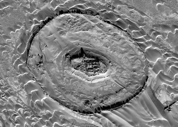 Aerial imagery of Tar-o-Sar, where remains of an ancient Parthian civilization have been unearthed. 