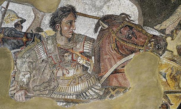 The detail of the Alexander Mosaic showing Alexander the Great. 