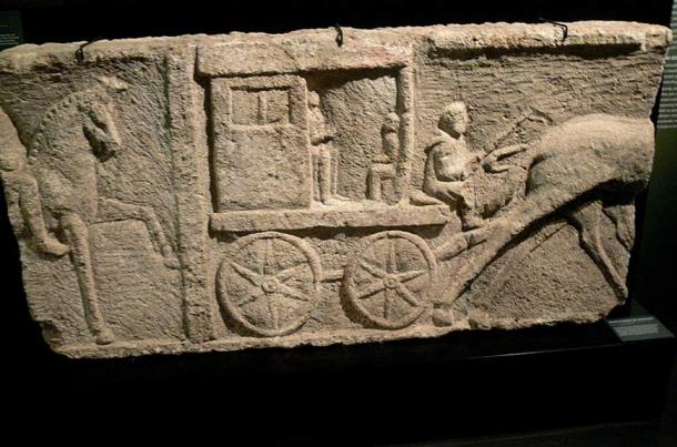 Funeral relief (2nd century ) depicting an Ancient Roman carriage.