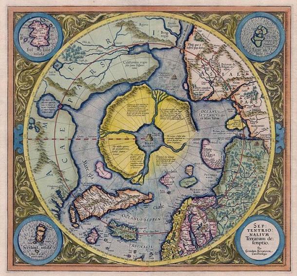 Arctic continent on the Gerardus Mercator map of 1595. 