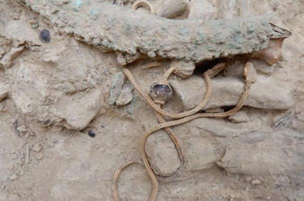 Artifacts recovered from the grave of the ancient warrior.