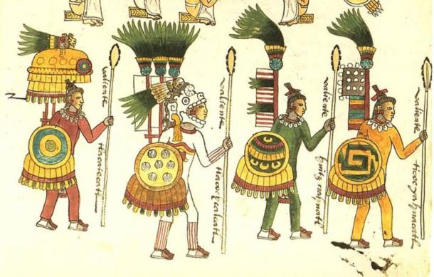 Ilustración de aztecas guerreros como se encuentra en el Códice Mendoza