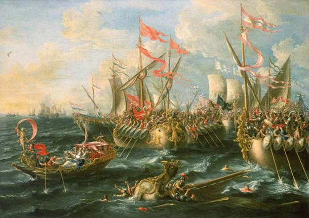 The Battle of Actium, September 2, 31 BC. (1672) By Laureys a Castro.