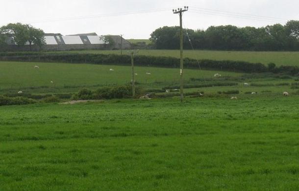 The site of Bedd Branwen. It was dismantled by a local farmer around 1813, however later excavations at the site led to the finding of a number of cremation vessels.