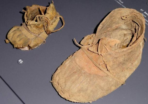 Child and adult moccasins hundreds of years old from a cave in Utah