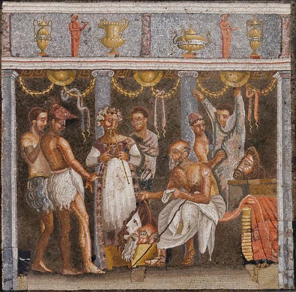 Choregos and actors, Roman mosaic. From the House of the Tragic Poet (VI, 8, 3), Pompeii.