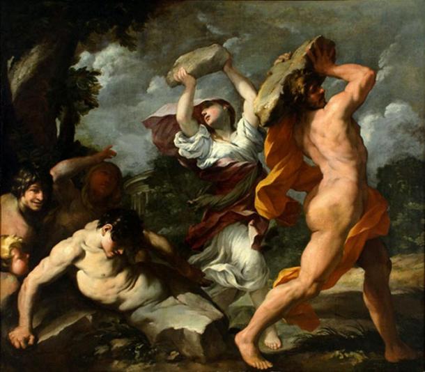 Deucalion and Pyrrha, 1635 painting by Giovanni Maria Bottalla