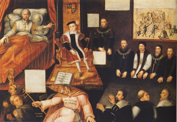 “Edward VI and the Pope: An Allegory of the Reformation.” By an unknown artist. (c. 1547 to 1570s) National Portrait Gallery, London.