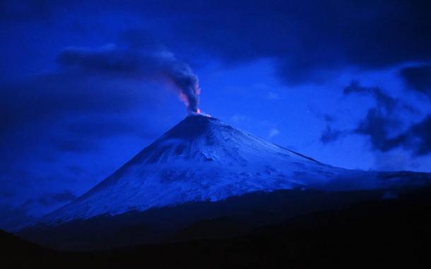 Eruption of Klyuchevskoi volcano in Kamchatka, Russia in the summer of 1993.