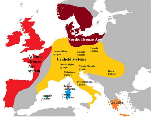 Europe in the late bronze age of about 1100 BC.